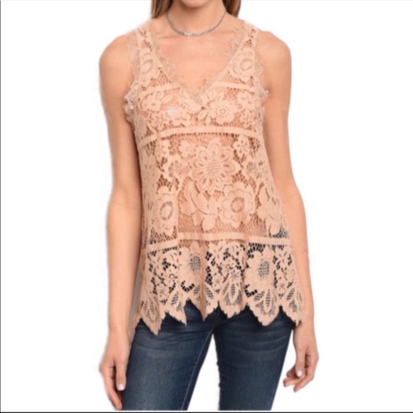Tops - Blush Sleeveless Lace & Crochet Top